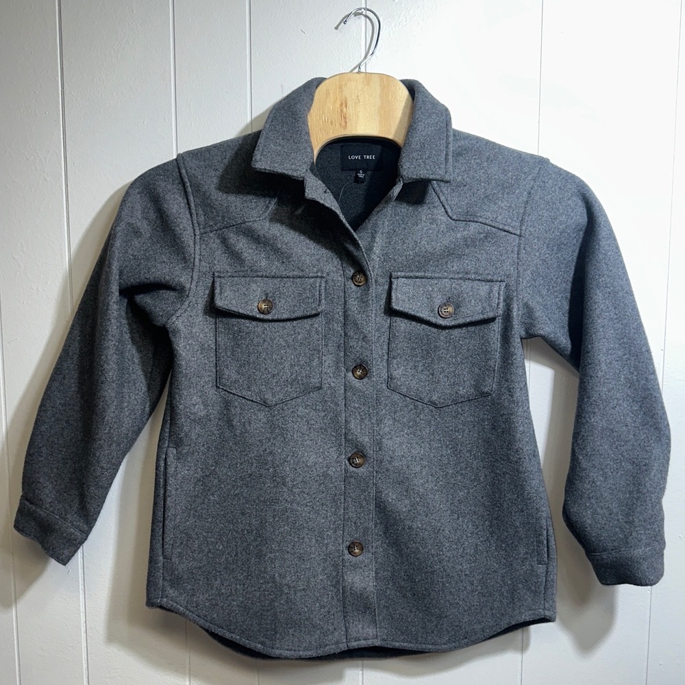 Love Tree Womens Gray Button Down Shacket Jacket Size S 8040JY Pocketed Western
